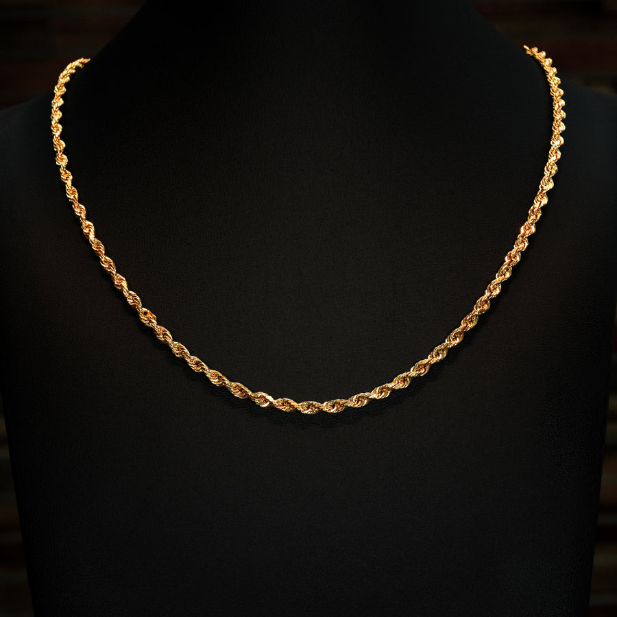 10k Gold 4mm Solid Rope Chain Necklace