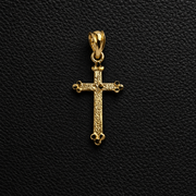 10K yellow gold textured cross pendant on black leather