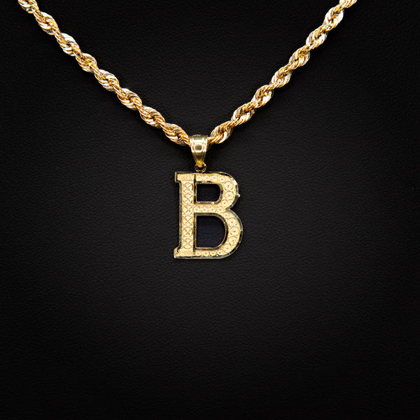 Large Letter Pendant & Box Chain in 10k Gold A-Z