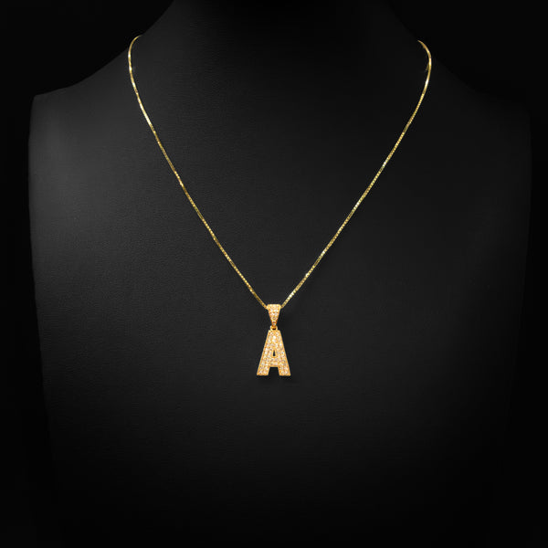 VVS Moissanite Letter Pendant & Box Chain in 10k Gold
