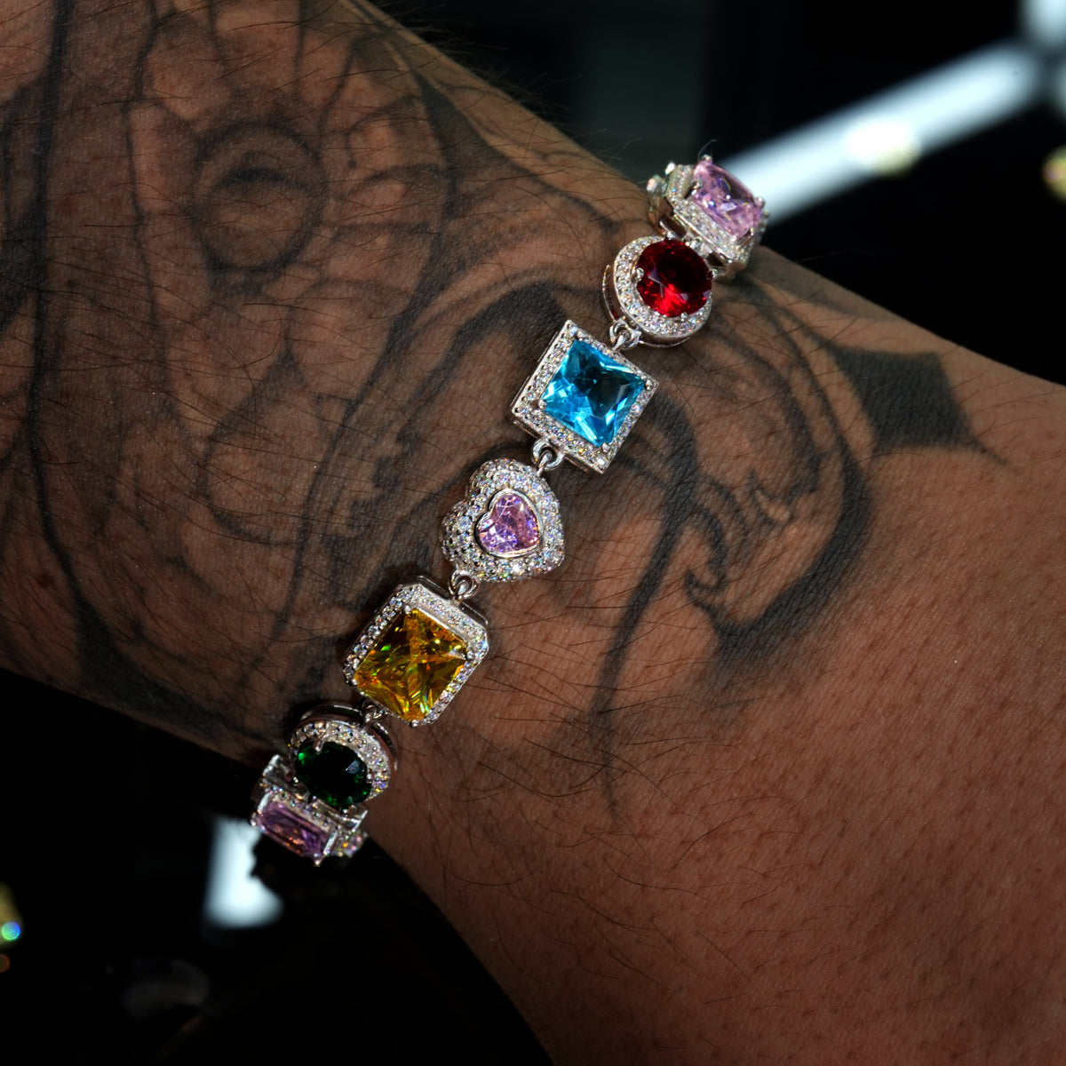 10mm multicolor CZ and VVS moissanite sterling silver bracelet, view 3