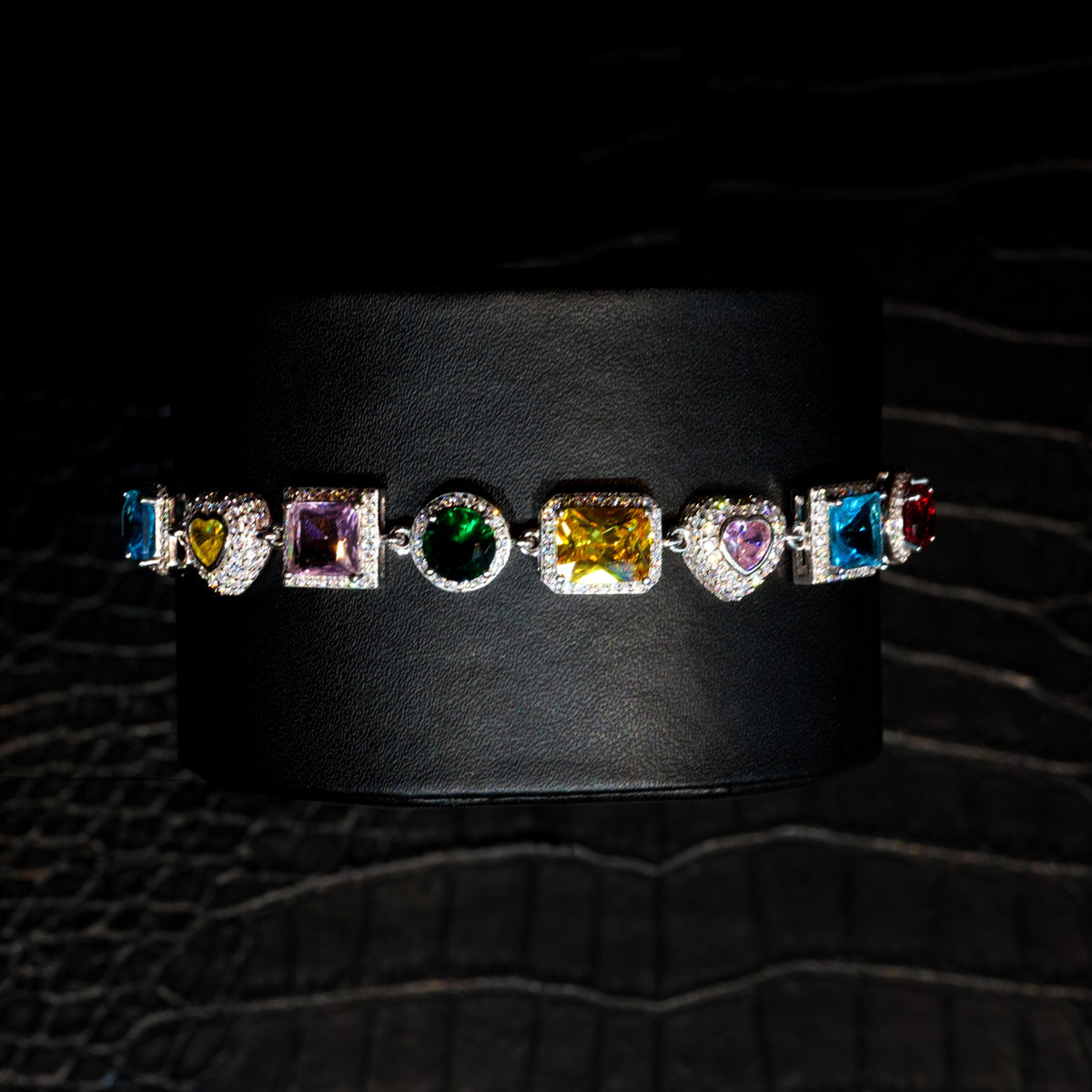 10mm Multicolor Heart and Halo Bracelet in 925 sterling silver
