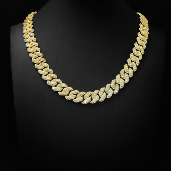 VVS Moissanite 14mm Cuban Cluster Gold Necklace