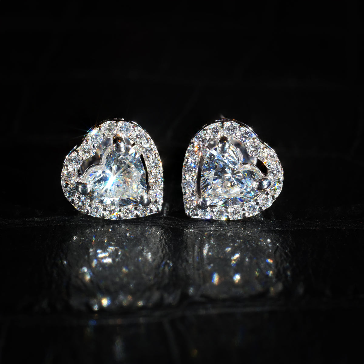 Heart Diamond Halo Stud Earrings