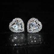 Heart Diamond Halo Stud Earrings