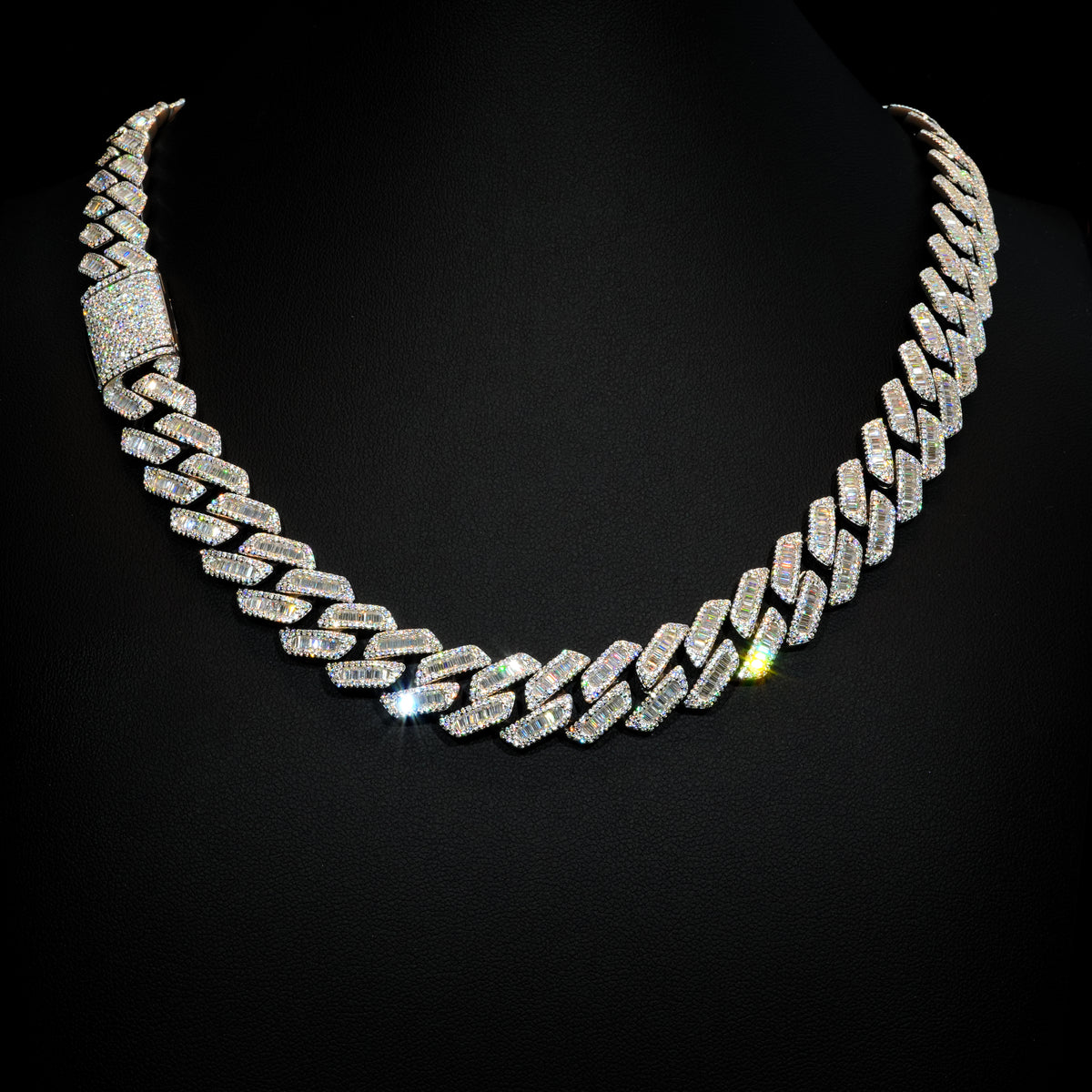 14mm Moissanite Baguette Cuban Link Necklace