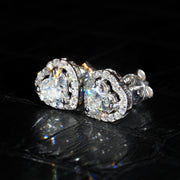 Heart Diamond Halo Stud Earrings