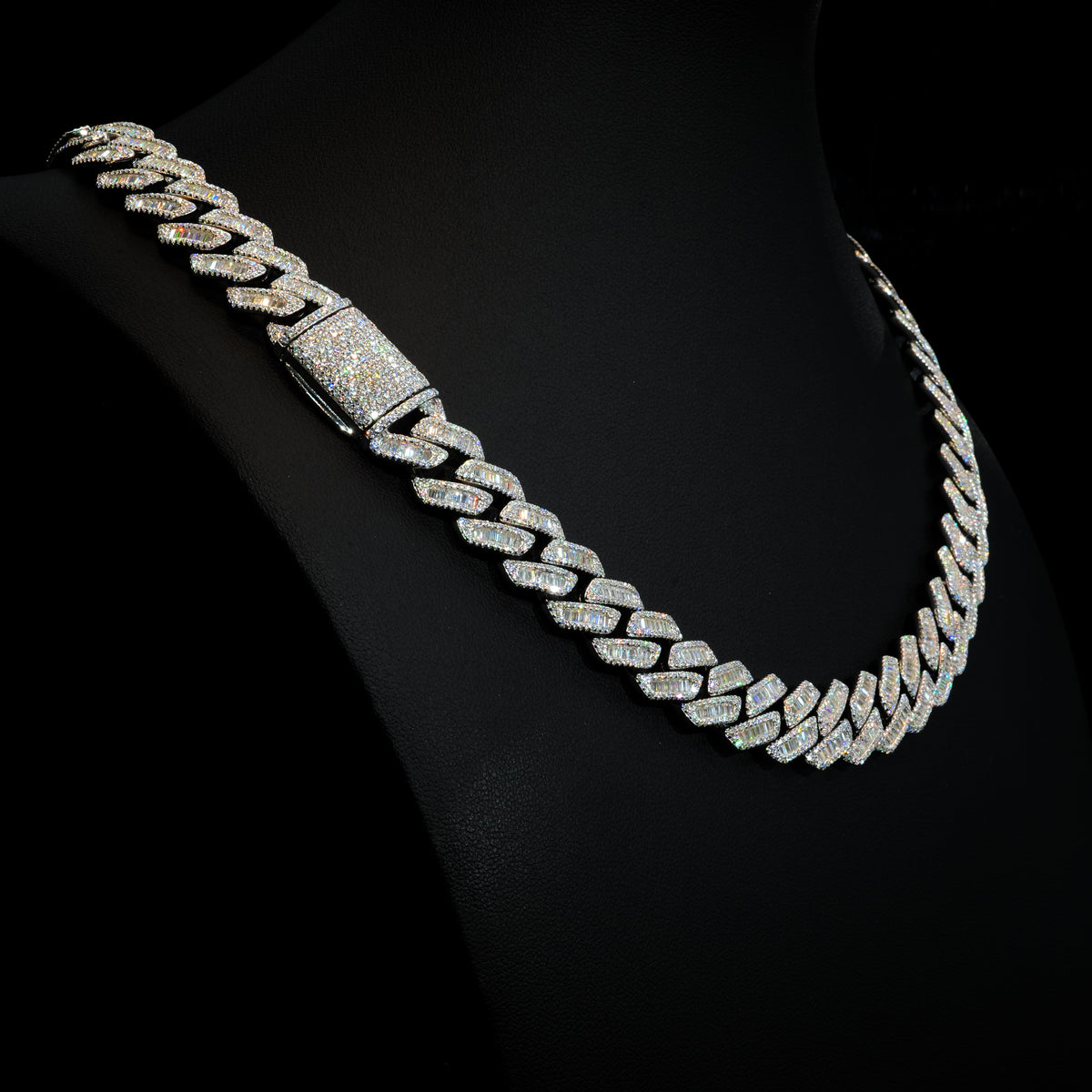 14mm Moissanite Baguette Cuban Link Necklace