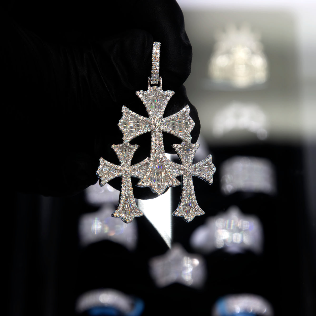 Moissanite Vintage Triple Cross Pendant