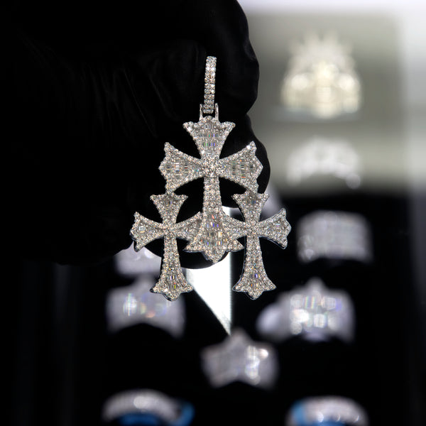 VVS Moissanite Vintage Triple Cross Pendant