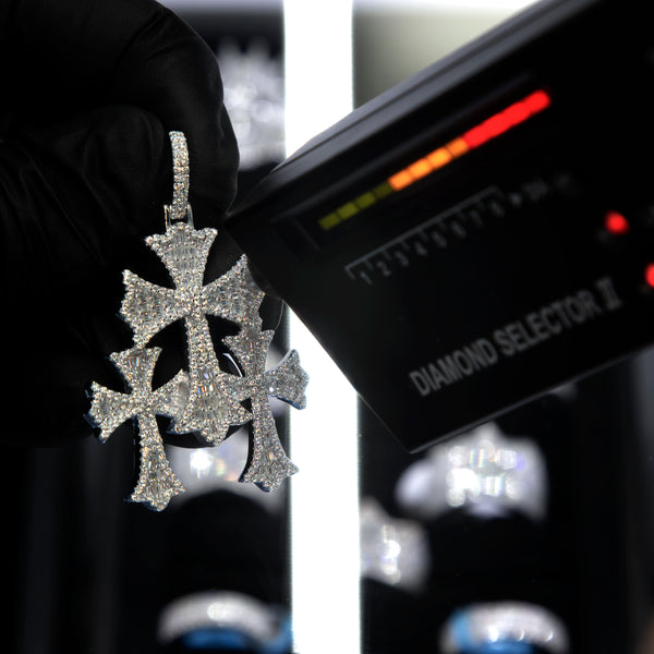 VVS Moissanite Vintage Triple Cross Pendant