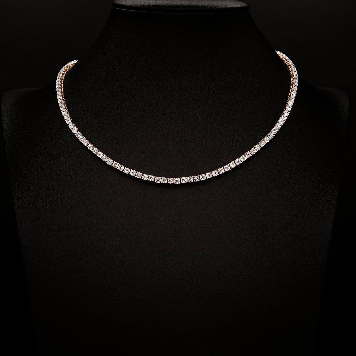 3mm Crystal Tennis Necklace in Rose Finish