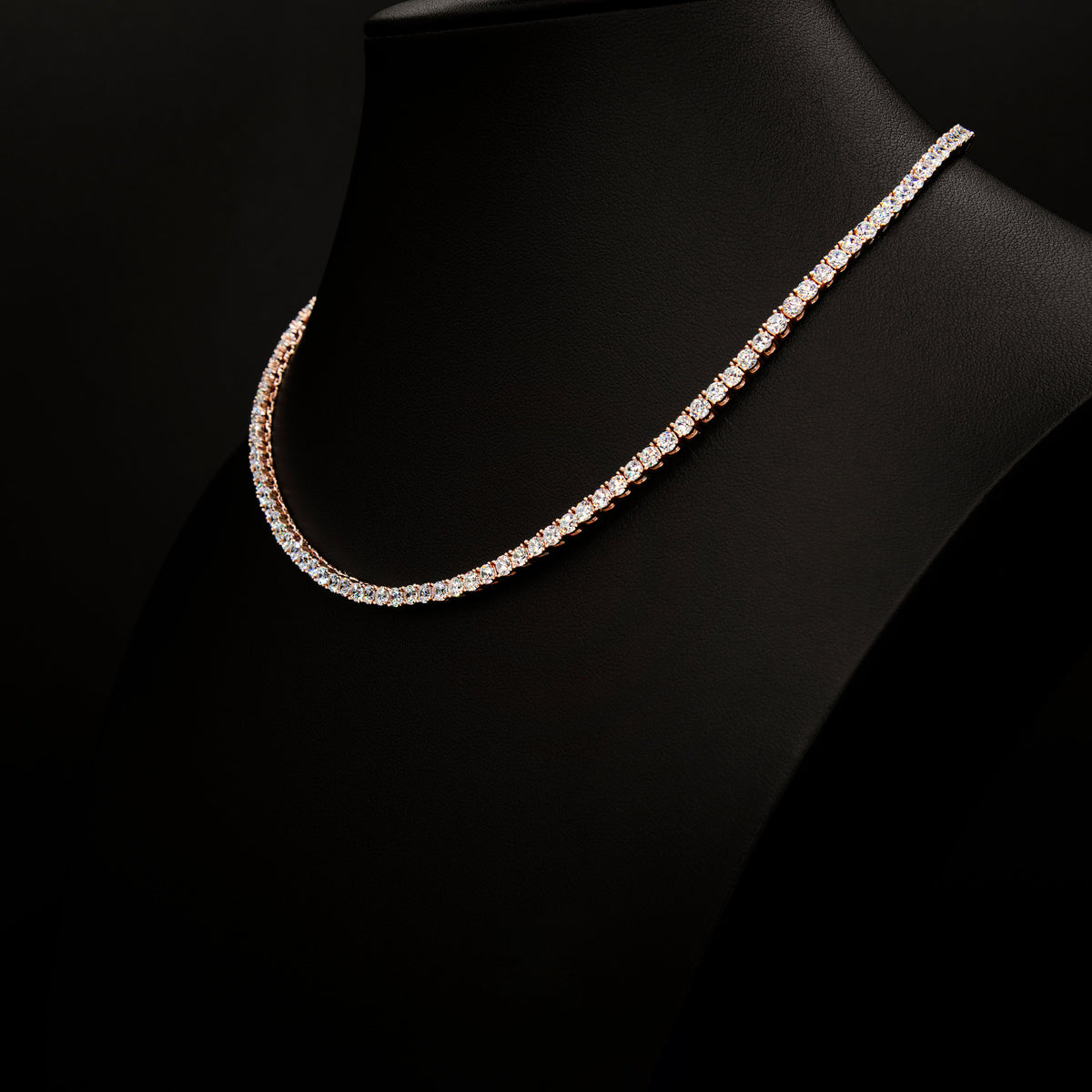 3mm Crystal Tennis Necklace in Rose Finish