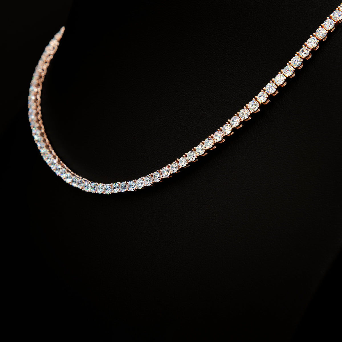 3mm Crystal Tennis Necklace in Rose Finish