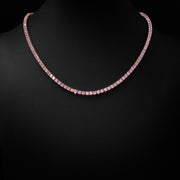 3mm Pink Crystal Tennis Necklace in Rose Finish