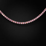 3mm Pink Crystal Tennis Necklace in Rose Finish