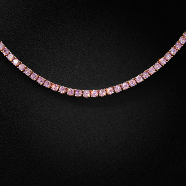 3mm Tennis Necklace in 925 Rose Gold & Pink Stones
