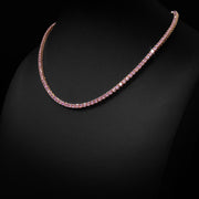 3mm Pink Crystal Tennis Necklace in Rose Finish