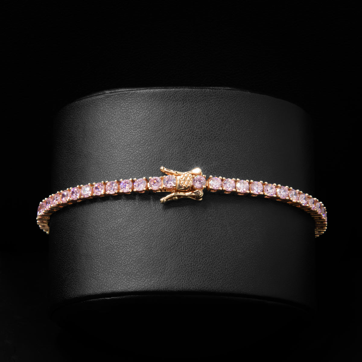 3mm Pink Stone Tennis Bracelet in Rose Finish