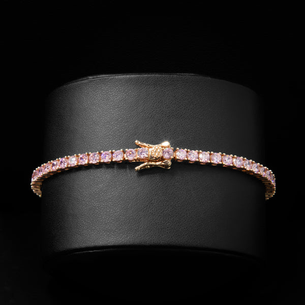 3mm Tennis Bracelet in 925 Rose Gold & Pink Stones