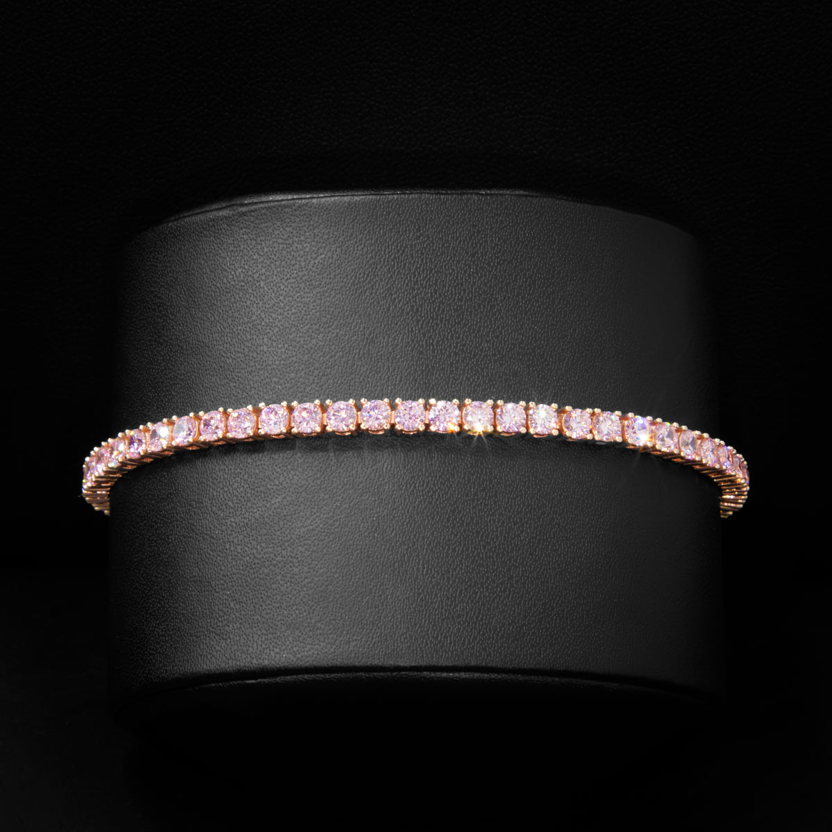 3mm Pink Stone Tennis Bracelet in Rose Finish