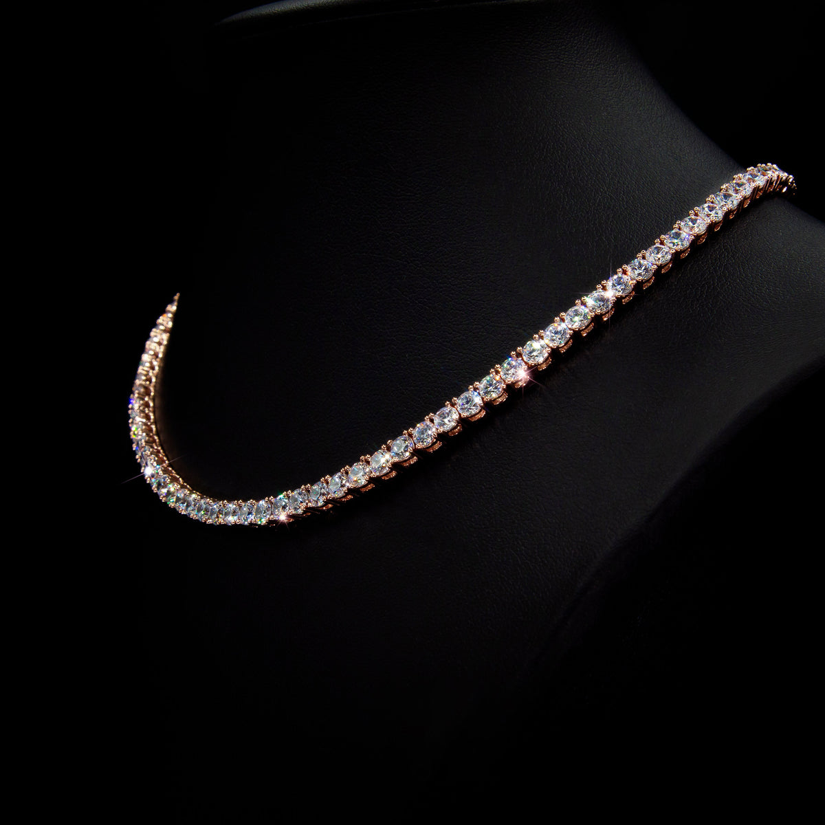 Moissanite 4mm Tennis Necklace in Rose Finish