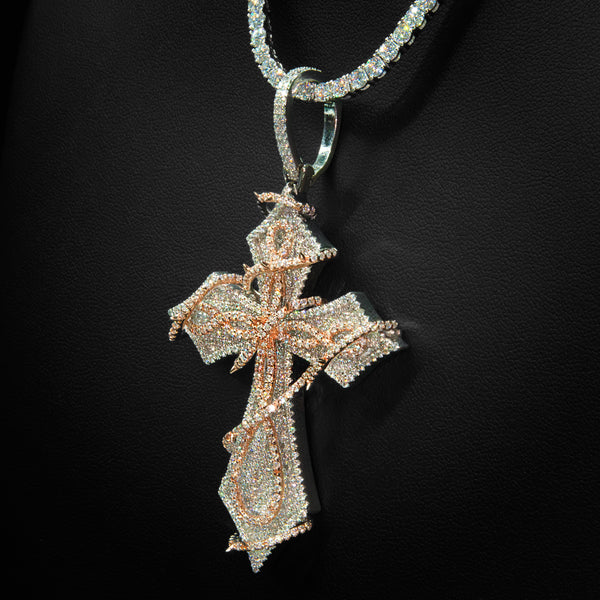 VVS Moissanite Barbed-Wire Cross Pendant