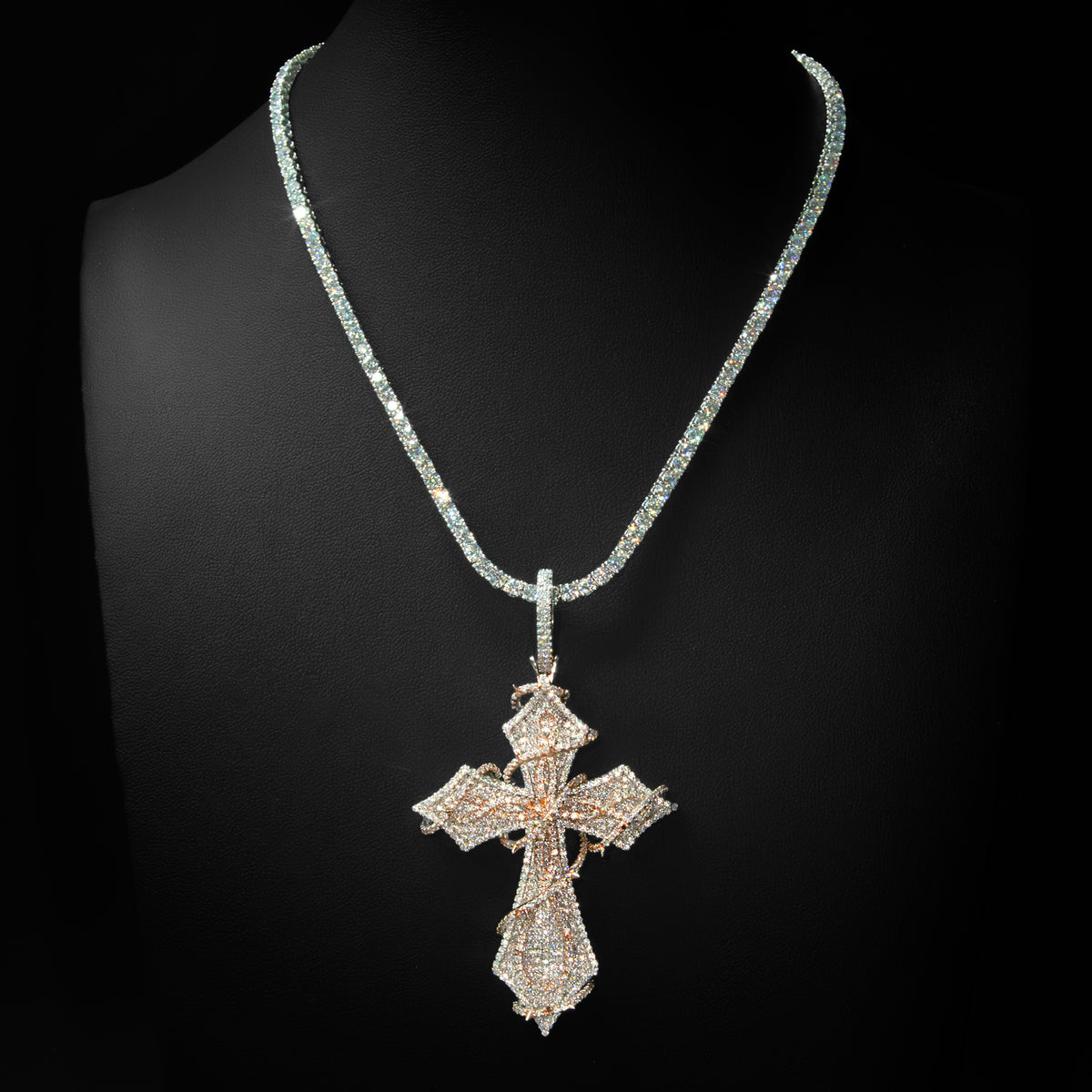 Moissanite Barbed Wire Cross Pendant