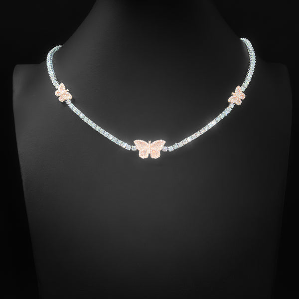 VVS Moissanite 3mm Butterfly Tennis Necklace in Rose Gold