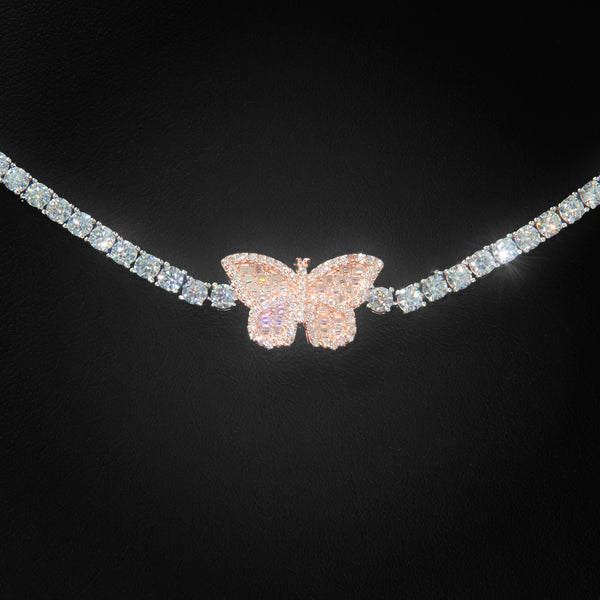VVS Moissanite 3mm Butterfly Tennis Necklace in Rose Gold
