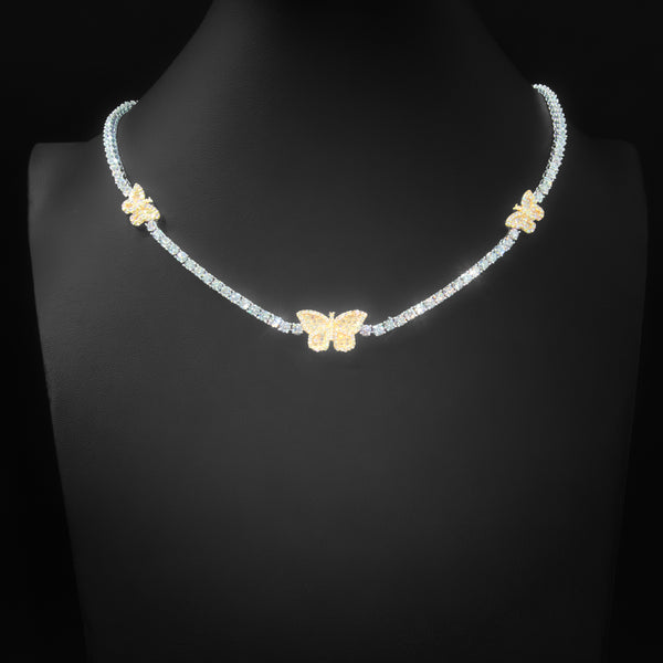 VVS Moissanite 3mm Butterfly Tennis Necklace in Yellow Gold