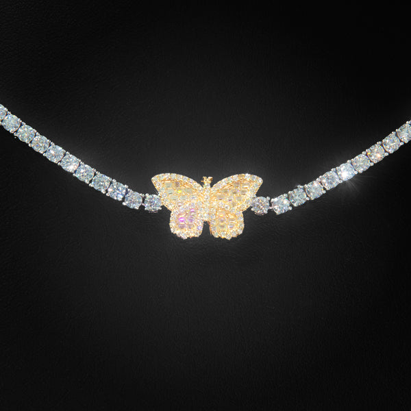 VVS Moissanite 3mm Butterfly Tennis Necklace in Yellow Gold