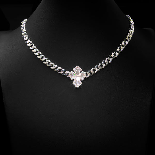 VVS Moissanite Cross Half & Half Cuban Necklace