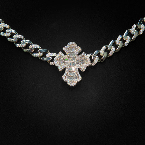 VVS Moissanite Cross Half & Half Cuban Necklace
