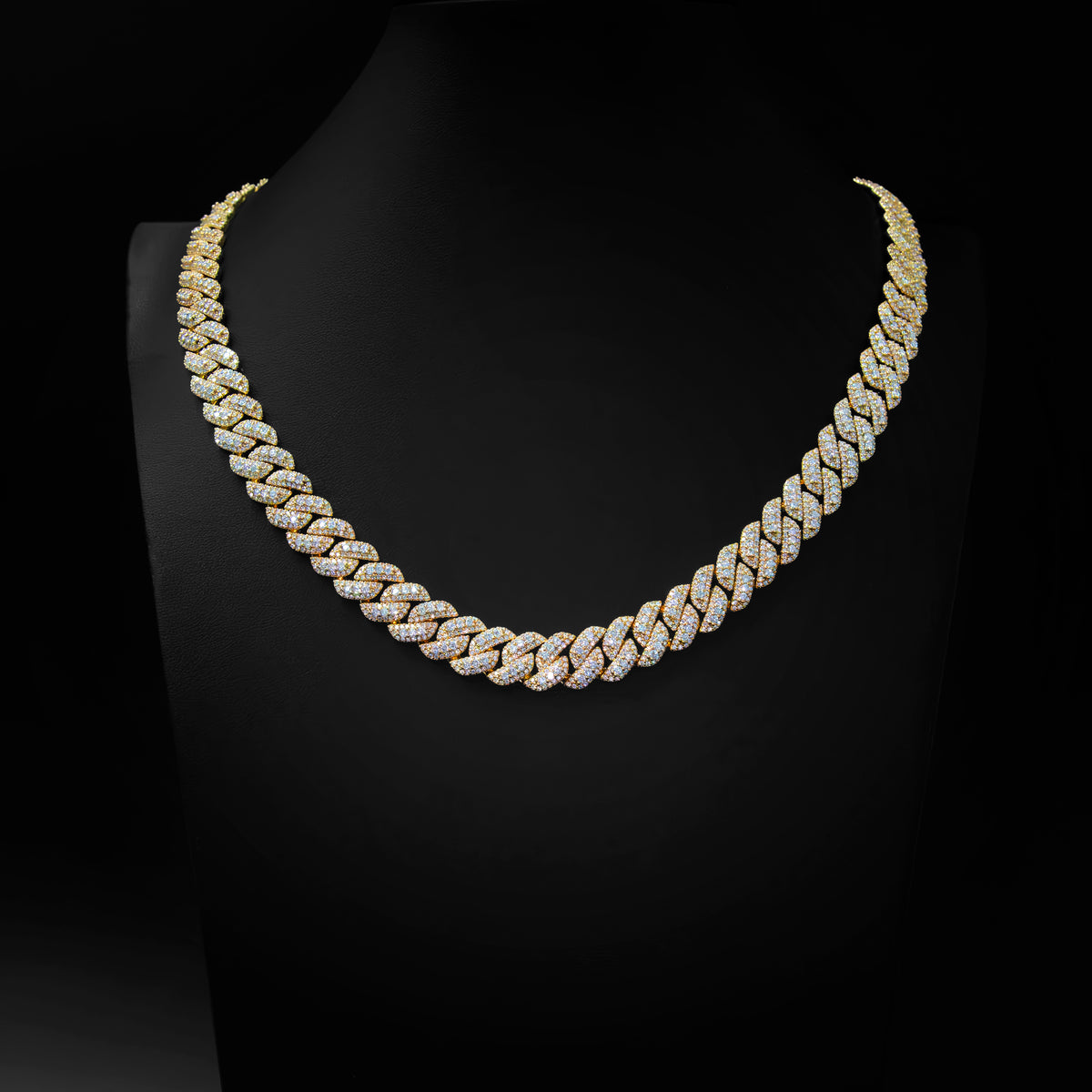 12mm Moissanite Cuban Cluster Necklace in Gold Finish