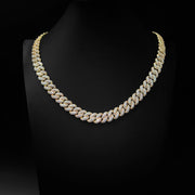 12mm Moissanite Cuban Cluster Necklace in Gold Finish