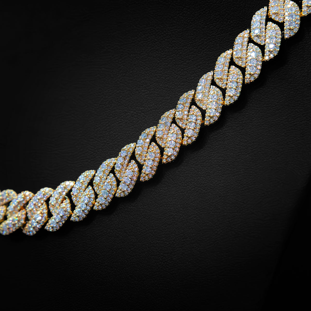 12mm Moissanite Cuban Cluster Necklace in Gold Finish