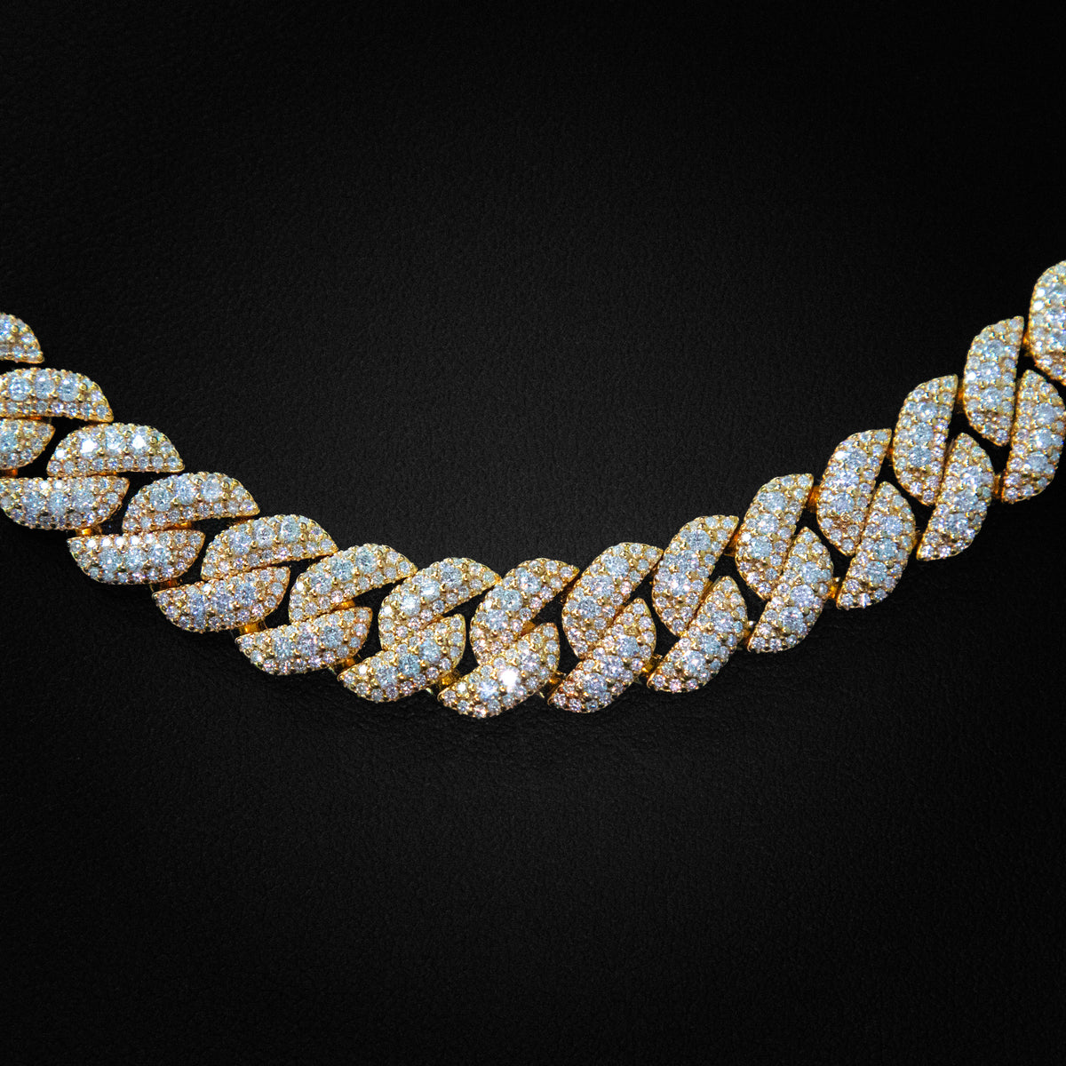 12mm Moissanite Cuban Cluster Necklace in Gold Finish