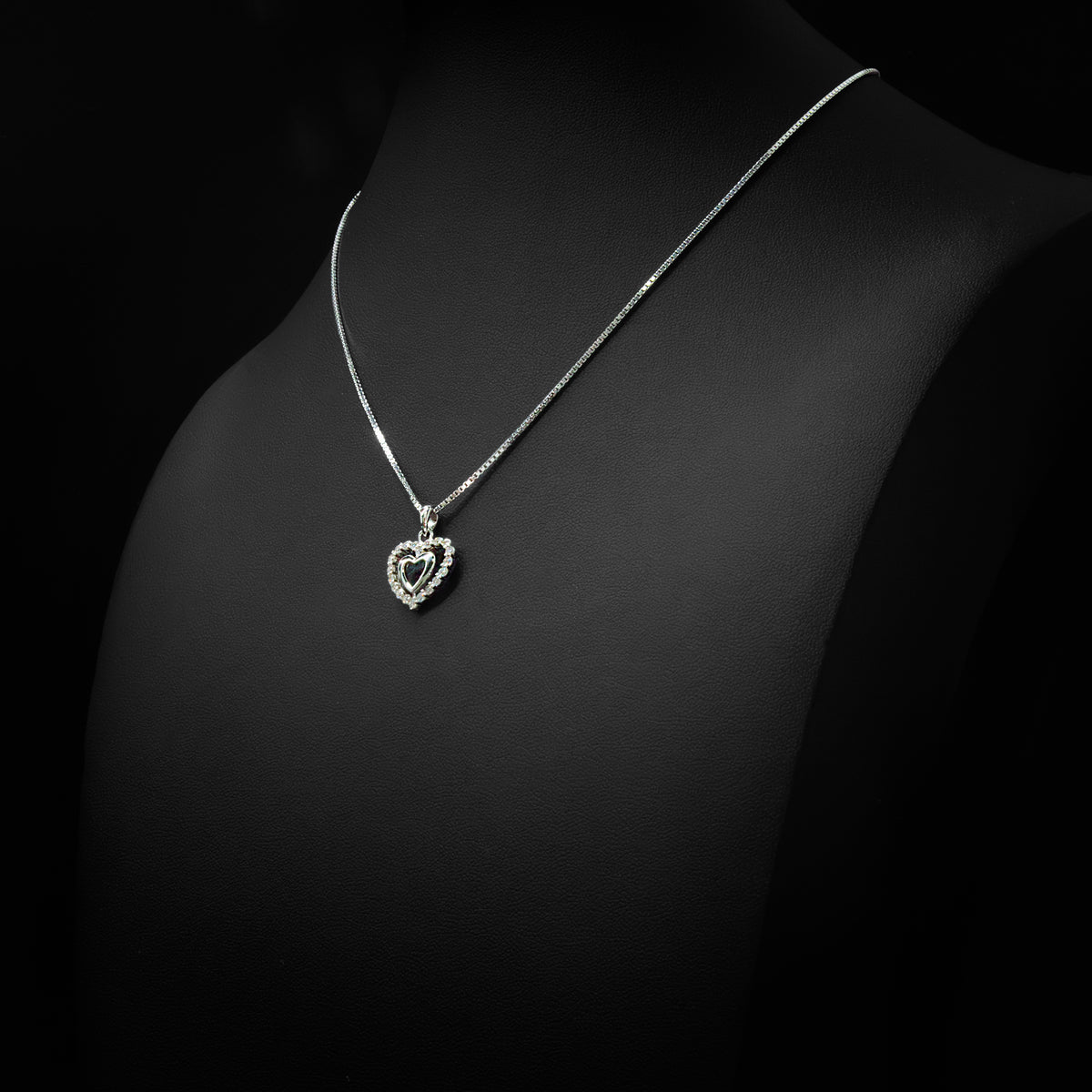Moissanite Double Heart Pendant & Box Chain