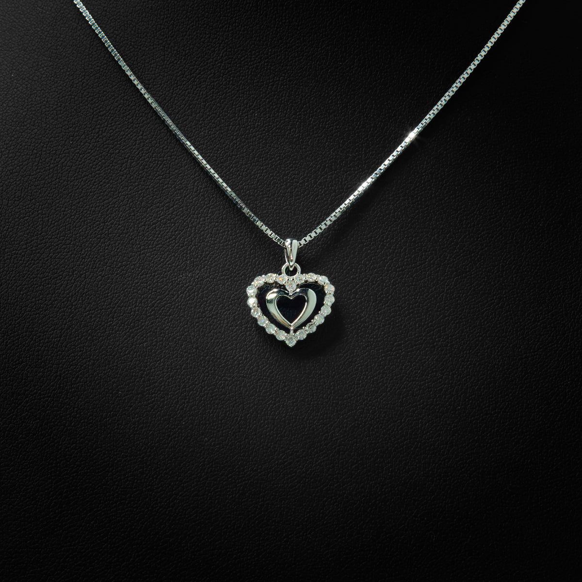 Moissanite Double Heart Pendant & Box Chain