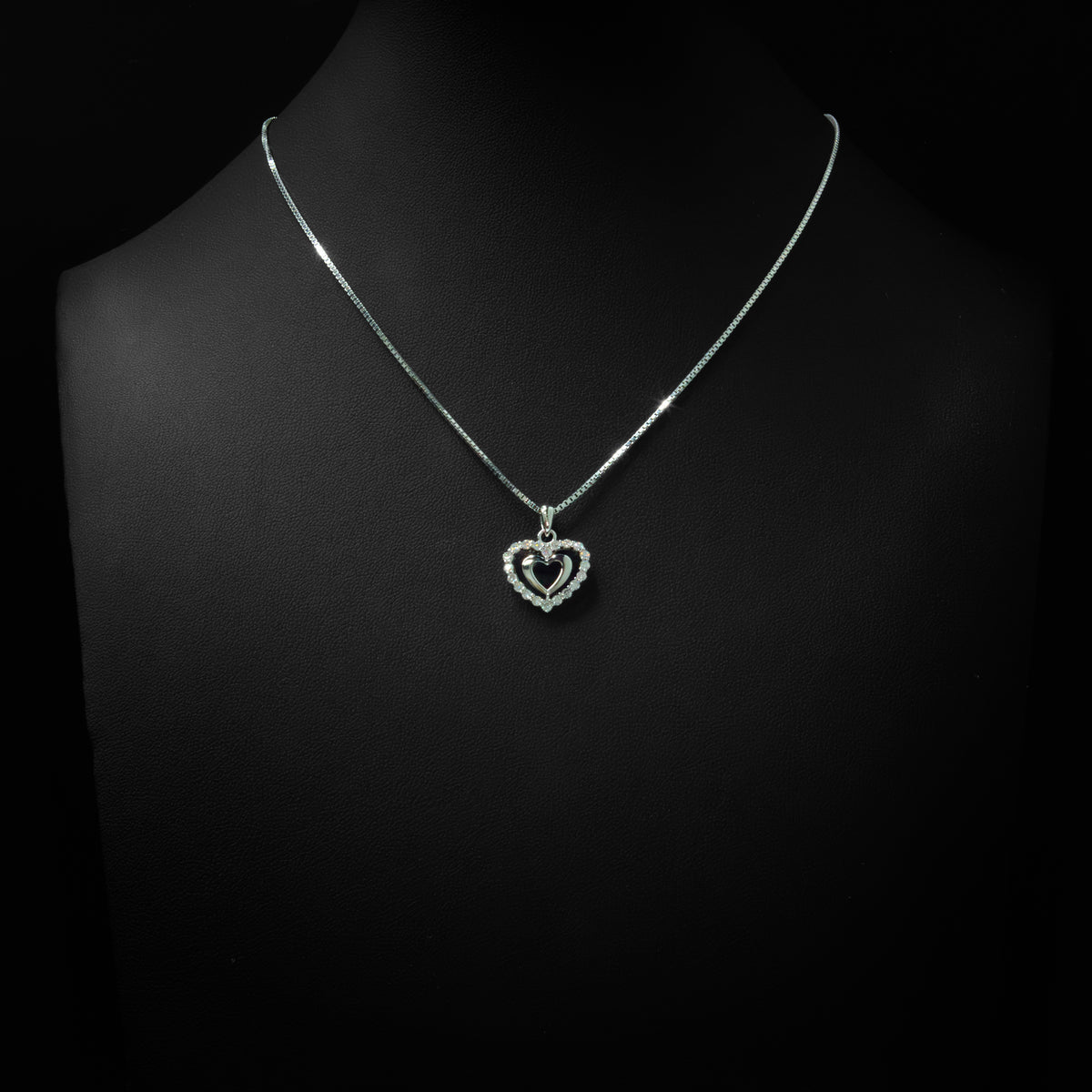 Moissanite Double Heart Pendant & Box Chain