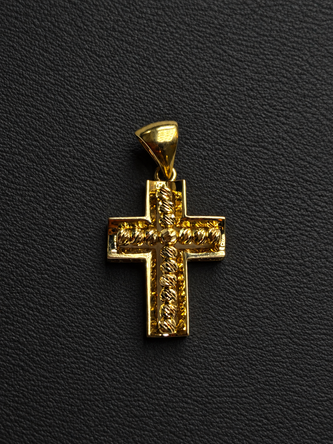 10K Yellow Gold Diamond-Cut Cross Pendant with CZ Accents