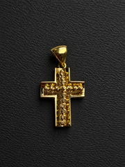 10K Yellow Gold Diamond-Cut Cross Pendant with CZ Accents