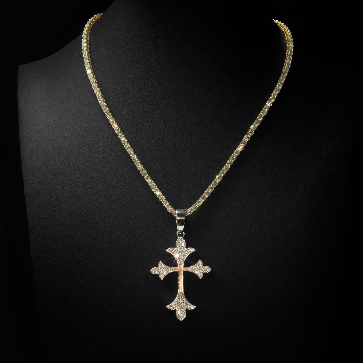 Moissanite Two Tone Vintage Cross Pendant