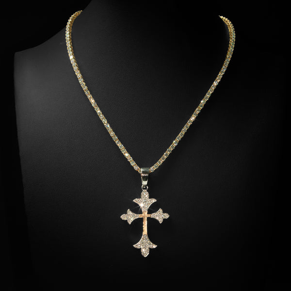 VVS Moissanite Two-Toned Vintage Cross Pendant