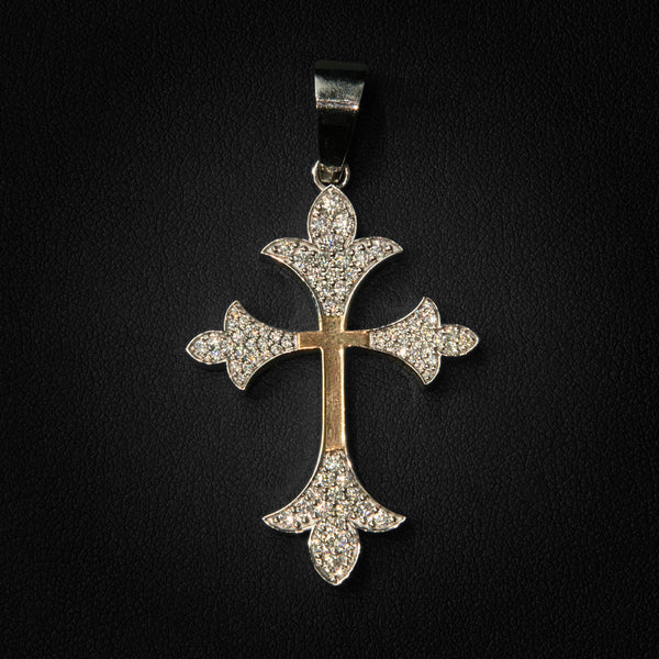 VVS Moissanite Two-Toned Vintage Cross Pendant