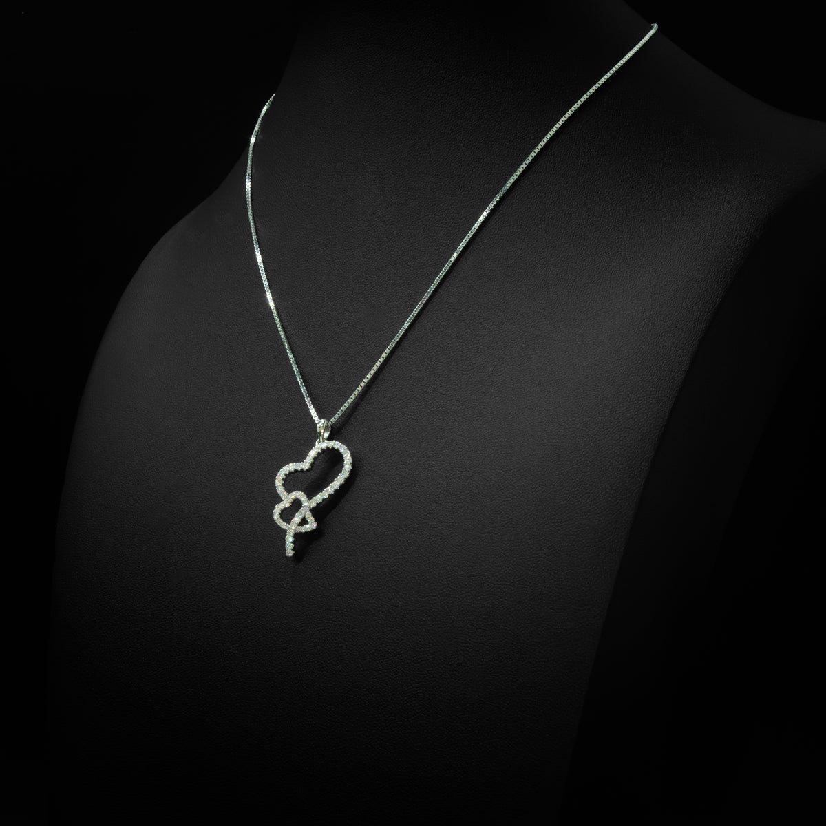 Moissanite Intertwined Heart Pendant & Box Chain