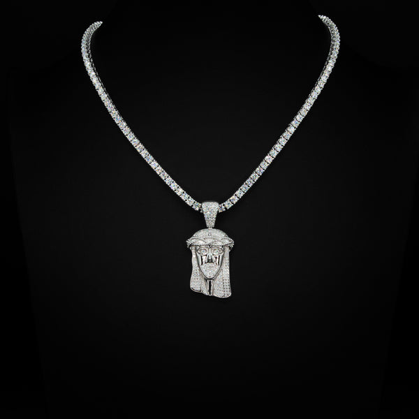 VVS Moissanite Jesus Pendant in White Gold