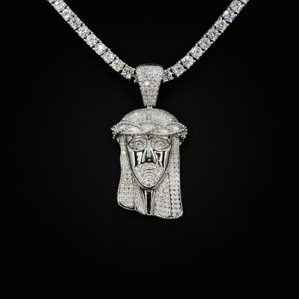 VVS Moissanite Jesus Pendant in White Gold