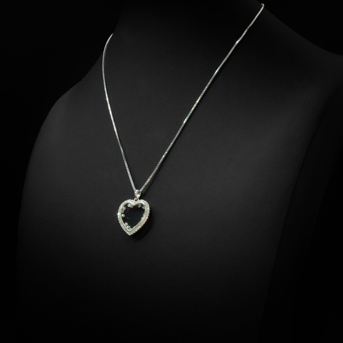 Moissanite Large Floating Heart Pendant & Box Chain